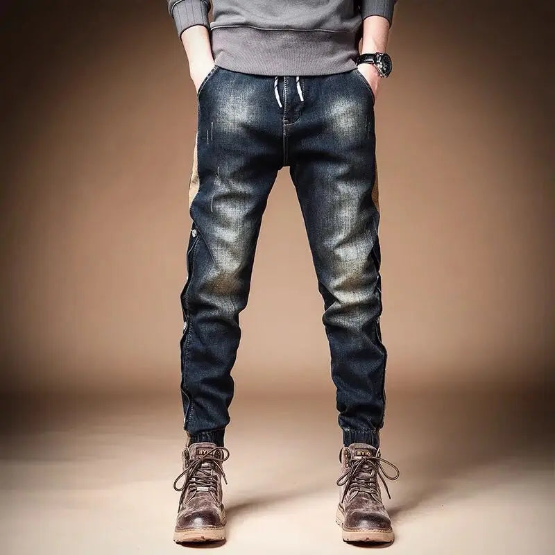 Trousers with Print Stretch Male Cowboy Pants Elastic Cargo Jeans for Men 2024 Korean Autumn Aesthetic Regular Winter Trend Y2k