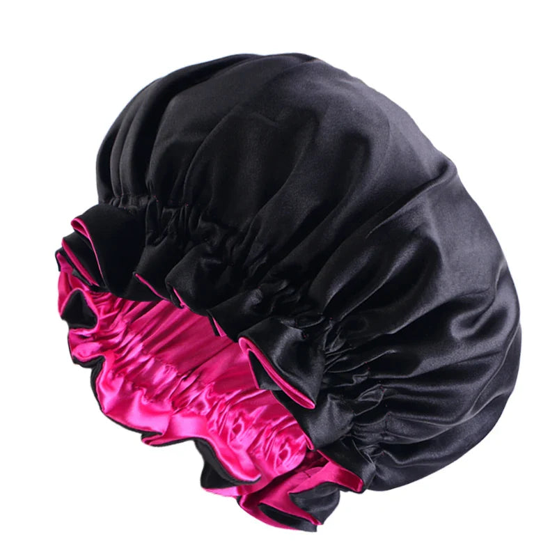 New Women Reversible Satin Bonnet Hair Caps Double Layer Adjust Sleeping Cap Extra Large Round Nightcap Head Wrap Shower Caps