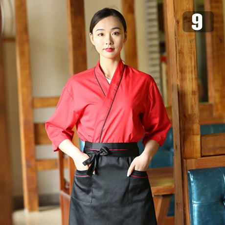 Unisex Japanese Korea Style Cook Uniform Shirts Kimono Waiter Work Wear Tops Chef Sushi Restaurant Overalls Waiter Work Jackets