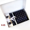 6-piece Set Classic Printed DotsTies for Men Kerchief Square Cufflinks Brooch Tie Clip Bussiness Wedding Party Suit Gift Box Set