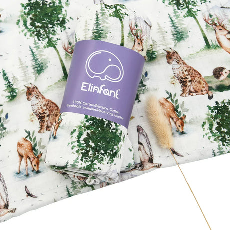 Elinfant Digital Print Muslin Swaddle Blanket Bamboo Cotton Soft Baaby Bath Towel Nursing Cover