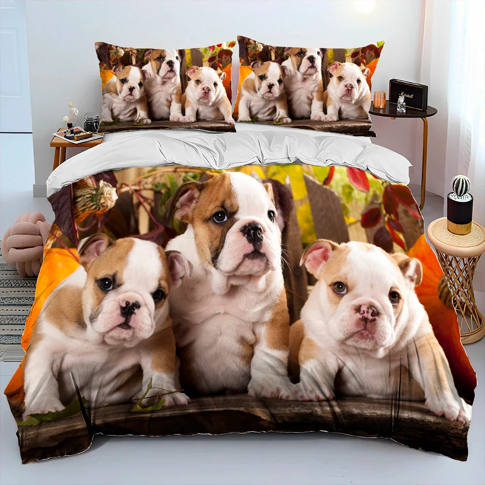 Cartoon Pitbull Dog Comforter Bedding Set,Duvet Cover Bed Set Quilt Cover Pillowcase,King Queen Size Bedding Set for Adult Child