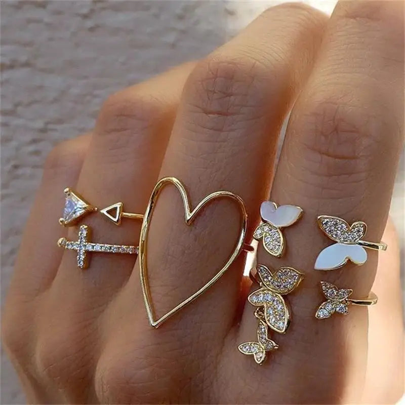 Fashion Green Crystal Knuckle Finger Rings Set For Women  Geometric Female Wedding Ring Trendy Jewelry