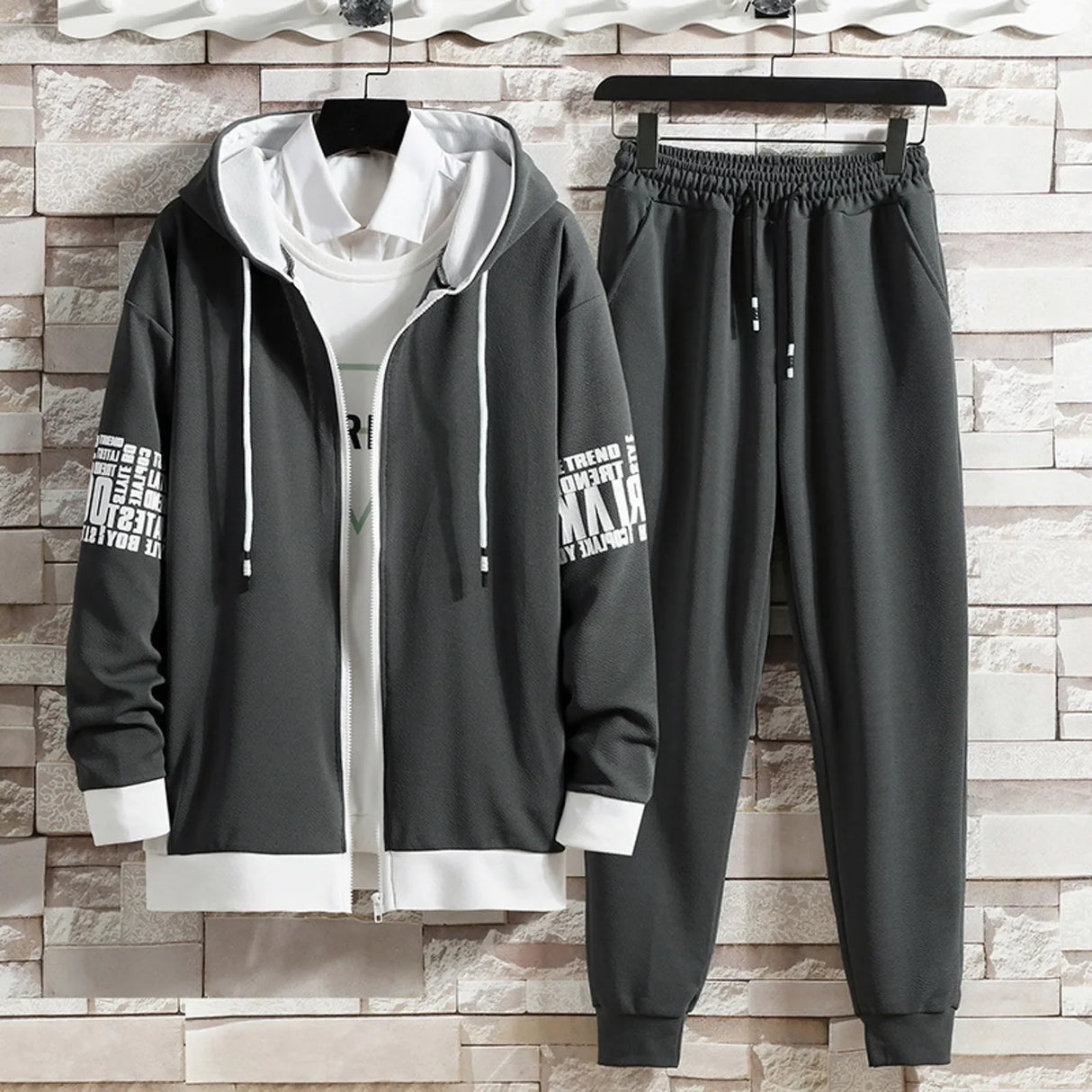 Spring Autumn Men Sets Zipper Hoodies+Pants Set Gym Sportswear Suit Male Casual Elastic Waist Sweatpants Solid Loose Tracksuit