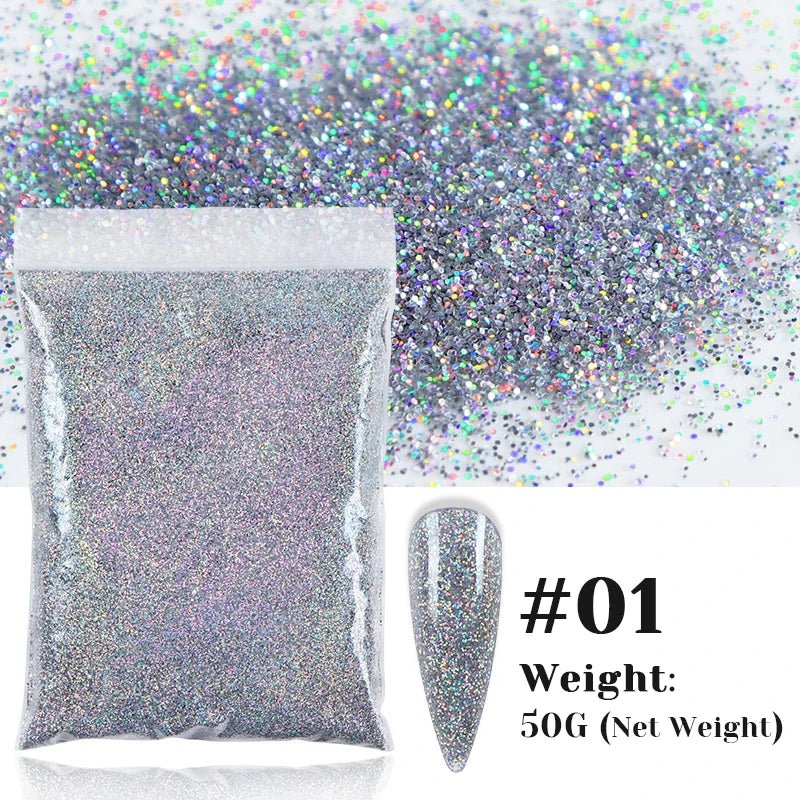 50g Holographic Glitter Powder Resin Art Glitter Laser  Nail Glitter Flakes Hexagon Shape Sparkly Sequins Resin DIY Accessories