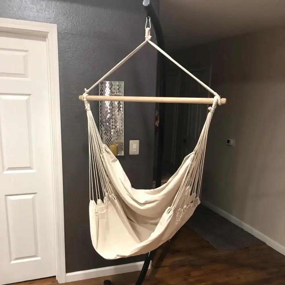 Canvas Hammock Chair Swing Indoor Garden Sports Home Travel Leisure Hiking Camping Stripe Hammock Hanging Bed (NO Stick NO Rope)