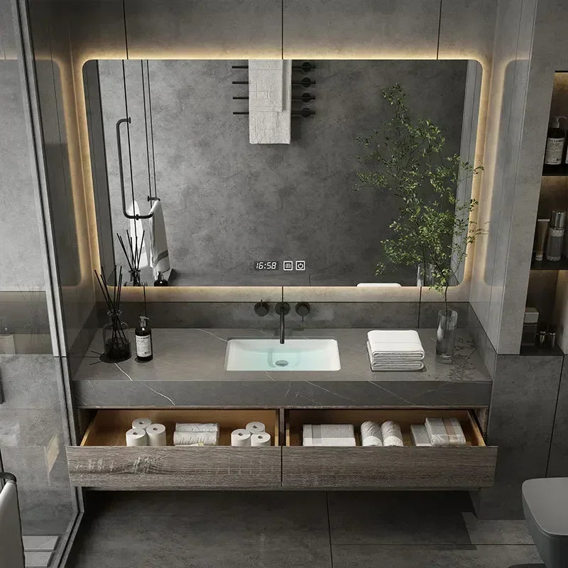 Minimalist Bathroom Cabinet Integrated Rock Plate Ceramic Washbasin Bathroom Vanity Cabinets Under Sink Bathroom Furniture