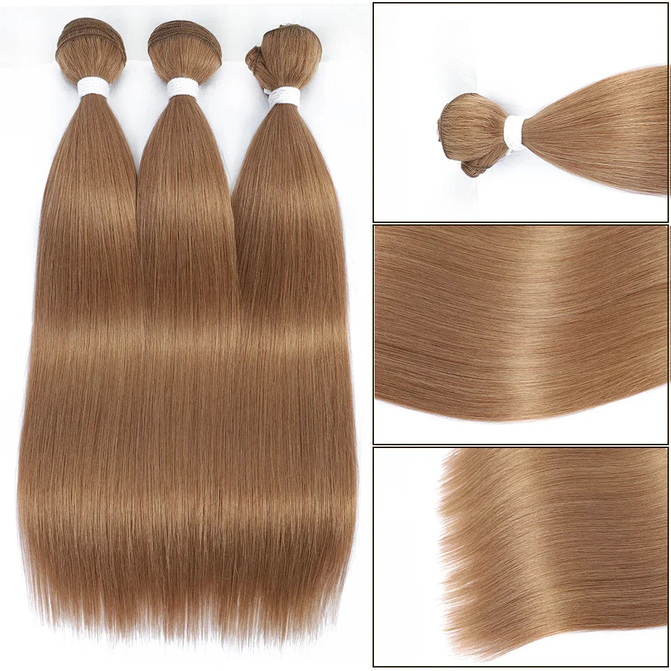 Straight Hair Bundles Extensions Smooth Ombre Hair Weaving 36Inch Super Long Synthetic Straight Hair Bundles Full to End