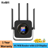 KuWfi 4G Wifi Router with Sim Card 300Mbps 4 Antennas LCD Display Mobile Wi-Fi Hotspot LTE Router for IP Camera WiFi Coverage