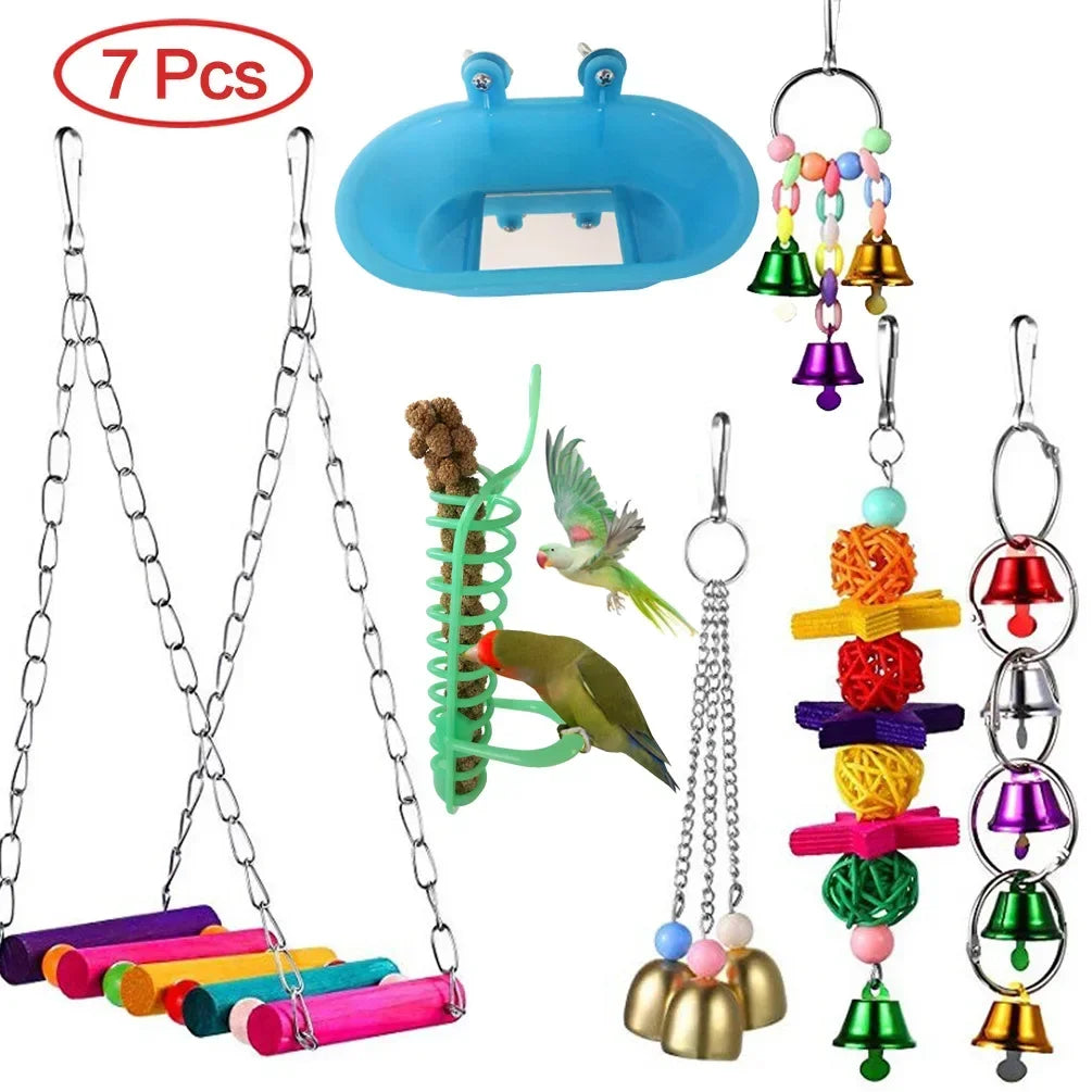 Toys Standing Bell Swing Toy Parrot Bird Combination For Accessories Bite Articles Ball Pet Training