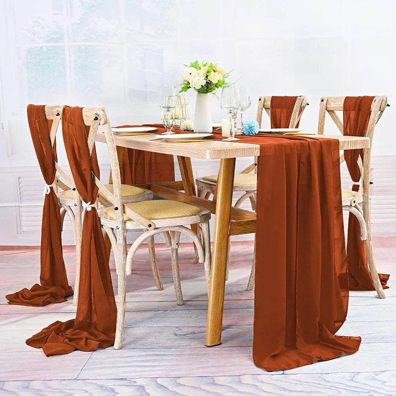 6PCS RUST Chiffon Chair Sashes 30 x 270cm Wedding Aisle Decoration for Weddings Christmas Baby Shower Birthday Party Decorations