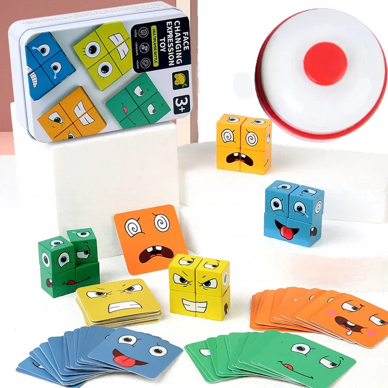 Wooden Face Changing Cube Toys Building Blocks for Cartoon Puzzle Montessori Jigsaw Kids Toy Educational Board Game Family Toys