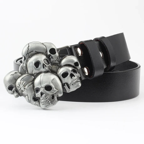 Fashion Hip Hop Style Belt Death's Head Skull Buckle Cowskin Leather Belt Crossbones Skeleton Reggae Heavy Metal Rock Decorative