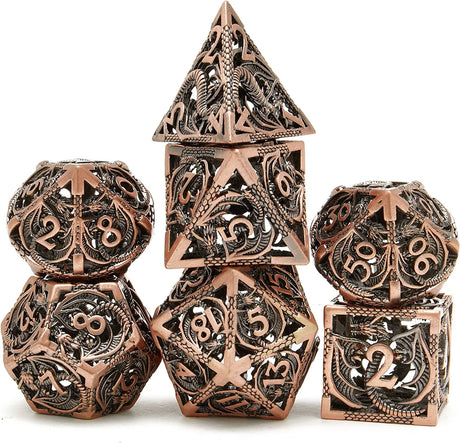 Mini Planet DND Metal Dice Set Three-dimensional Flying Dragon 3D Metal Dice D&D Hollow Metal Dice Set DnD RPG Polyhedral Games