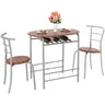 Wood Grain Tabletop with Wine Storage Rack,  3 Piece Small Round Dining Table Set for Kitchen Breakfast Nook,31.5 Brown & Sliver