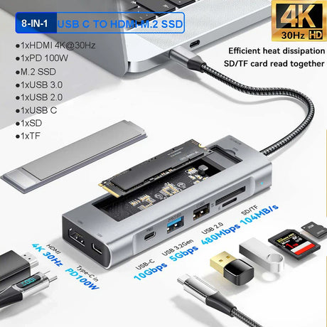 M.2 SSD HUB Dock Station USB HUB with Disk Storage Function USB Type C to HDMI-Compatible Laptop For Macbook Pro Air M1 M2