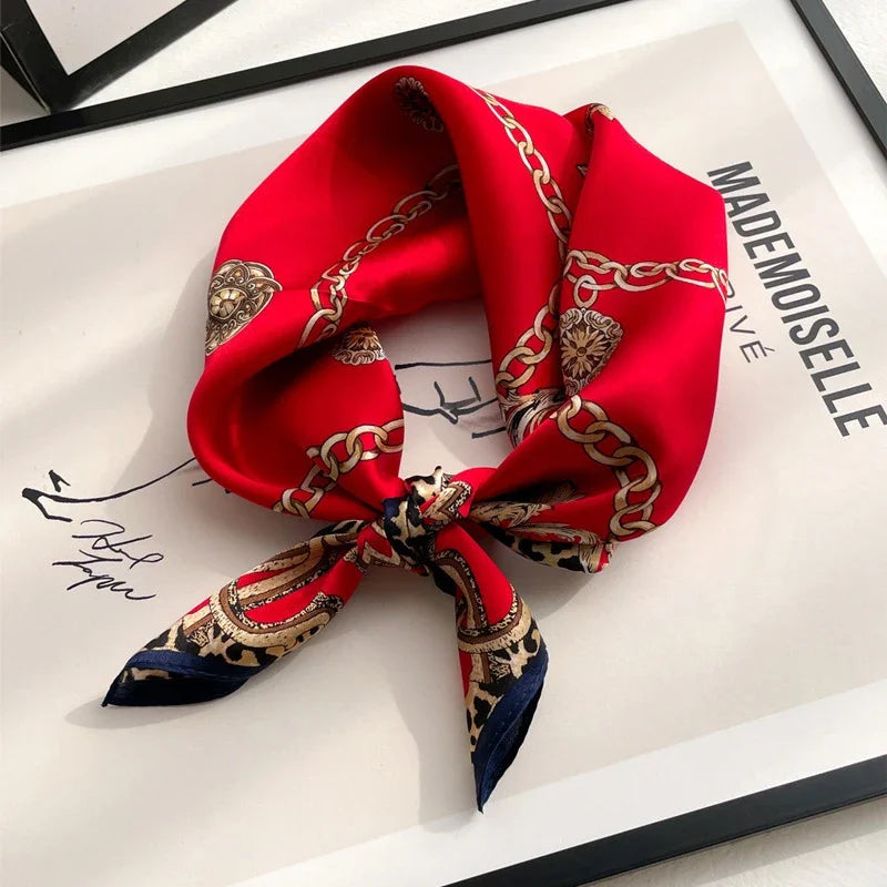 100% Natural Real Silk Scarf Women New Print Neck Hairband Square Shawl Neckerchief Female Hijab Poncho Bandana Headband 2023