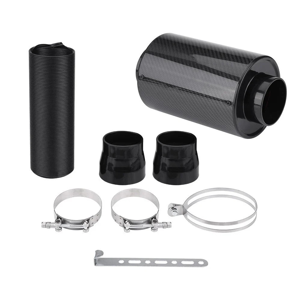 1 Set Universal Car 3 Inch Carbon Fibre Cold Air Filter Feed Enclosed Intake Induction Pipe Hose Kit Universal