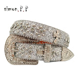 Punk Luxury Strap Diamond Belt Western Crystal Studded Belt Cowgirl Cowboy Rhinestone Belt For Women Men Jean Cinto De Strass