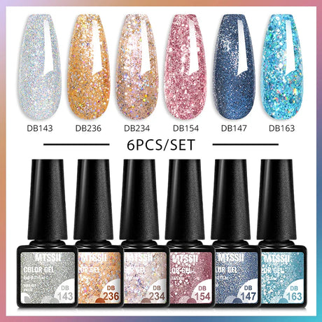 6Pcs Metallic Gel Nail Polish Set Mirror Metal Color Gel Polish Semi Permanent Varnish Soak Off UV LED Gel Nail Art Manicure