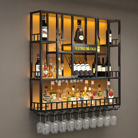 Club Hanging Wine Cabinet Shelf Whisky Liquor Display Metalic Bar Cabinet Industrial Modern Armario Para Vinos Home Furniture