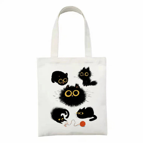 Women Canvas Bag Funny Black Cat Print Female  Reuseable Shopping Totebags Girls Students School Bookbags