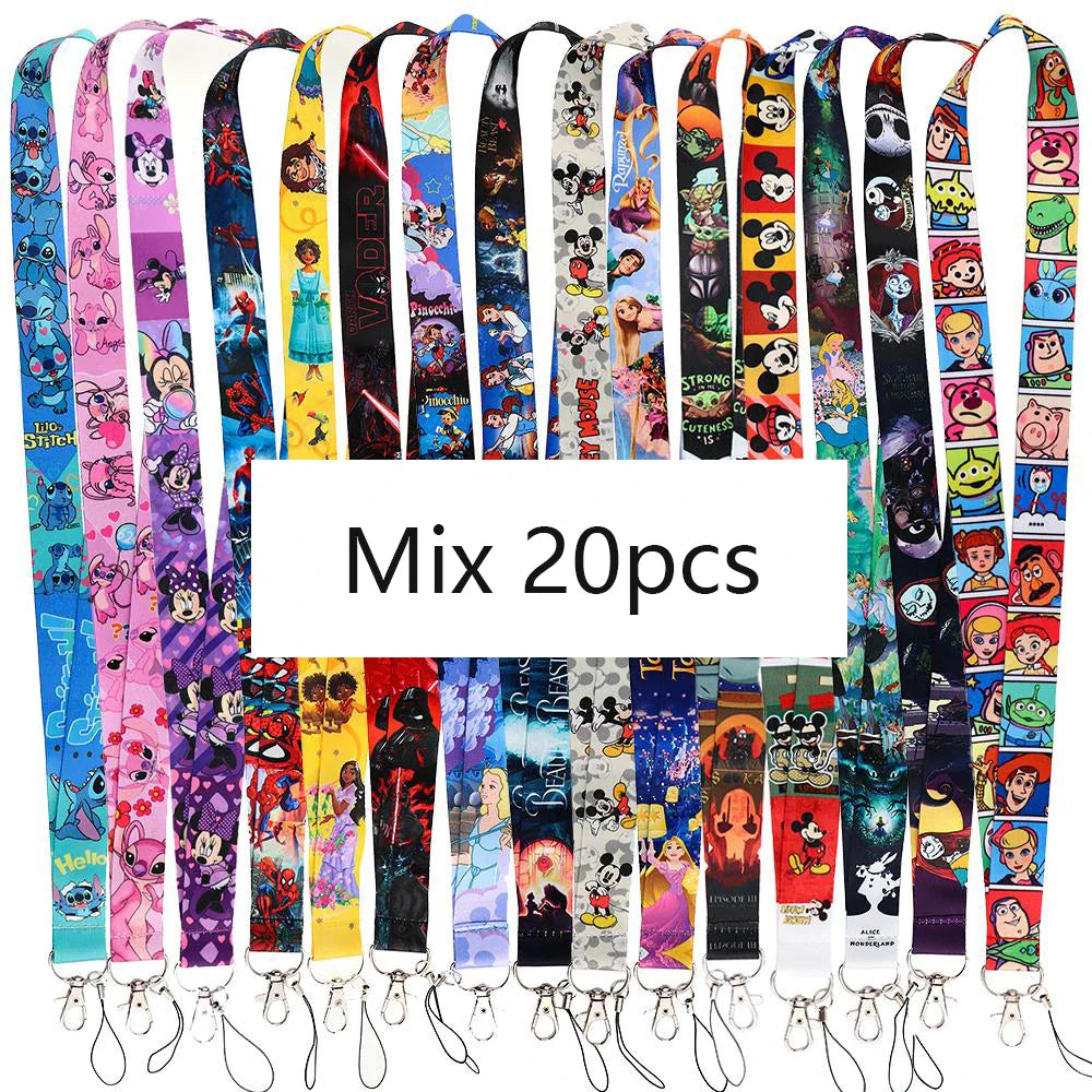 FI37 Wholesale 20pcs/lot Strap Movie Neck Lanyard for Keys Keychain Mix Mouse Stitch Long Hang Rope For Kids Lariat Accessories