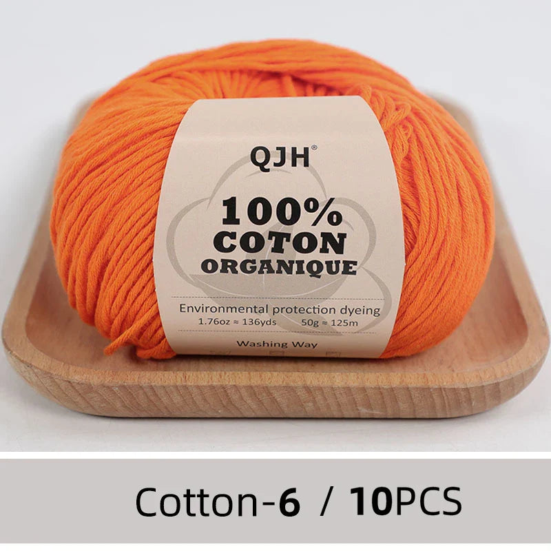 QJH 10PCS 100% Organic Cotton Yarn Pure/Mixed Color Yarn, Knitting Yarn - Crochet Yarn Soft 10 Strands Hank Yarn Machine Washabl