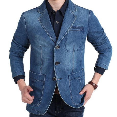 Mens Denim Blazer Men Fashion Cotton Vintage Suit Outerwear Male Blue Coat Denim Jacket Men Slim Fit Jeans Blazers