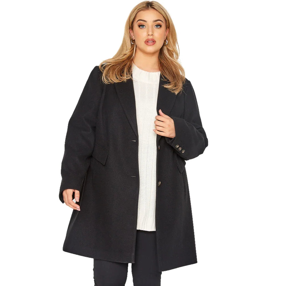 Plus Size Elegant Autumn Winter Trench Coat Women Long Sleeve Double Button Breast Black Long Coat Loose Plus Size Outwears 6xl