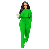 European and American women's new autumn and winter ruffle long sleeved women's high waisted wide leg pants two-piece set