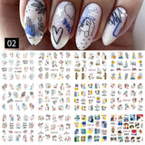 12 Designs Nail Stickers Set Mixed Floral Geometric Nail Art Water Transfer Decals Sliders Flower Leaves Manicures Decoration