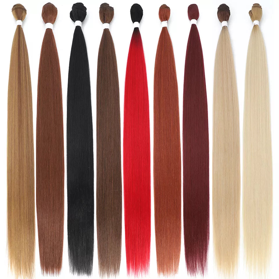 Straight Hair Bundles Extensions Smooth Ombre Hair Weaving 36Inch Super Long Synthetic Straight Hair Bundles Full to End