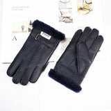 Sheepskin Fur Gloves Men's Thick Winter Warm Large Size Outdoor Windproof Cold Hand Stitching Sewn Leather Finger Gloves