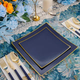 Nervure 140 PCS Blue Dinnerware Sets Disposable Square Plastic Plates Include 20 Dinner Plates 20 Dessert Plates 20 Knives