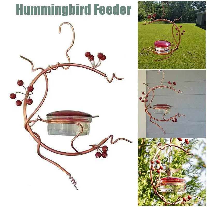 Metal Red Berries Hanging Hummingbird Feeder Detachable Bird Water Drinker For Outdoors Courtyard Patio Garden Yard Decoration