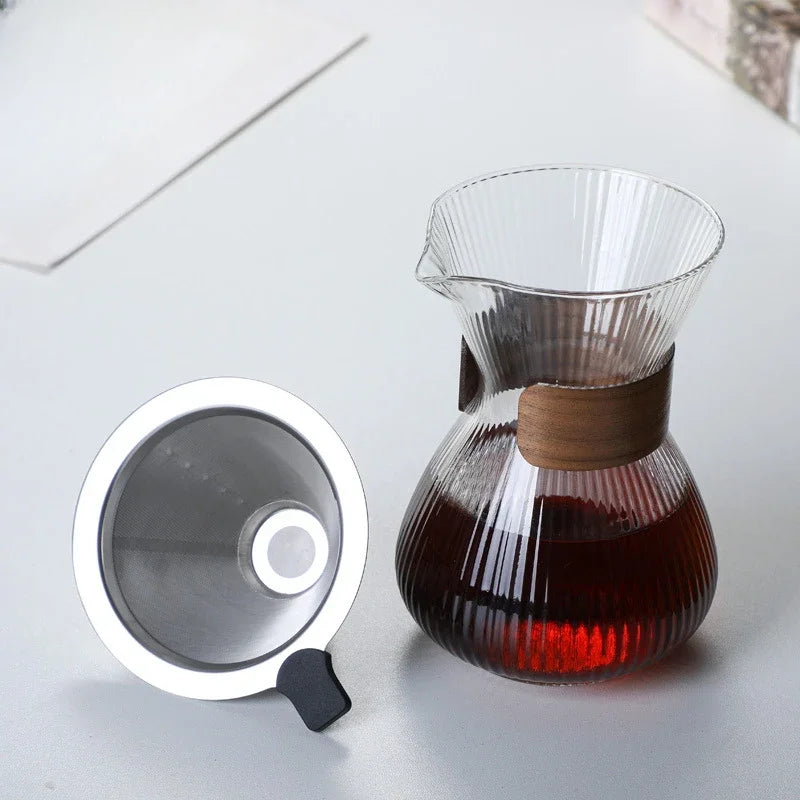 Striped Coffee Pot Hand Brewed Glass Coffee Sharing Pot Barista Tools Coffeeware Teaware Coffe Accessories Kettle Jug Pots Bar