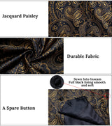 Brand Suit Vest Set For Men Luxury Silk Black Gold Paisley Dress Vest Tie Cufflinks Handkerchief Set Male Sleeveless Waistcoat