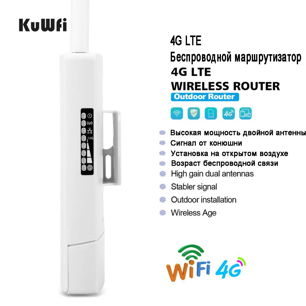 KuWFi 4g Outdoor Wifi Router With Sim Card Slot 150Mbps CAT4 LTE Routers All Weather Wifi Outside Booster Extender for IP Camera