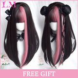 LM Cosplay Wig With Bangs Synthetic Straight Hair 24 Inch Long Heat-Resistant Pink Wig For Women