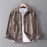 American Retro Men's Tooling Plaid Shirt Fashion Double Pocket Long Sleeve Casual Streetwear Male Cargo Blouses Tops