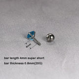 2PCS 4mm Short Ear Studs Earring Outside Upper Helix Earrings Titanium Steel CZ Crystal 3mm 4mm 5mm Mix Colors 0.8mm 20G Screw