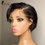 Pixie Cut Wig Transparent Lace Human Hair Wigs for Women Straight Short Bob Wig T Part Lace Wig Preplucked Brazilian Human Hair