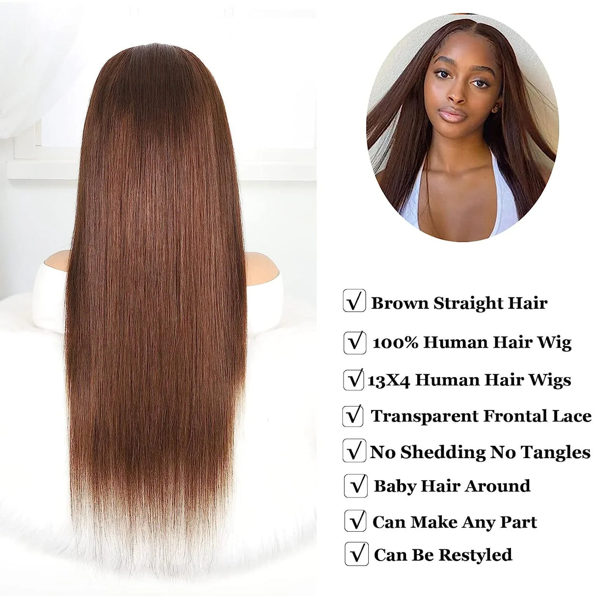 13x4 Bone Straight Lace Front Wigs Human Hair Transparent Lace Frontal Wig Human Hair Glueless Preplucked Brown Human Hair Wigs