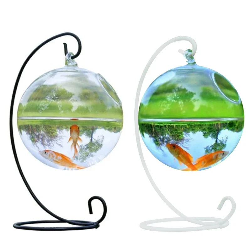 Fish Bowl,Transparent Spherical Glass Handmade Fish  Round Shape Hanging Glass Aquarium Fish Bowl Clear Plant Terrarium Gift