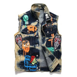 Men's Jackets New Mens Punk Motorcycle Casual Denim Embroidery Jacket Clothing Men's Street Hip Hop Retro Denim Vest Jacket