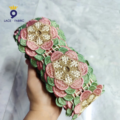 10 Yards Wholesale Price!! African Laces Ribbon DIY Accessories Applique Pink And Green Wedding Lace Trim Laces Material