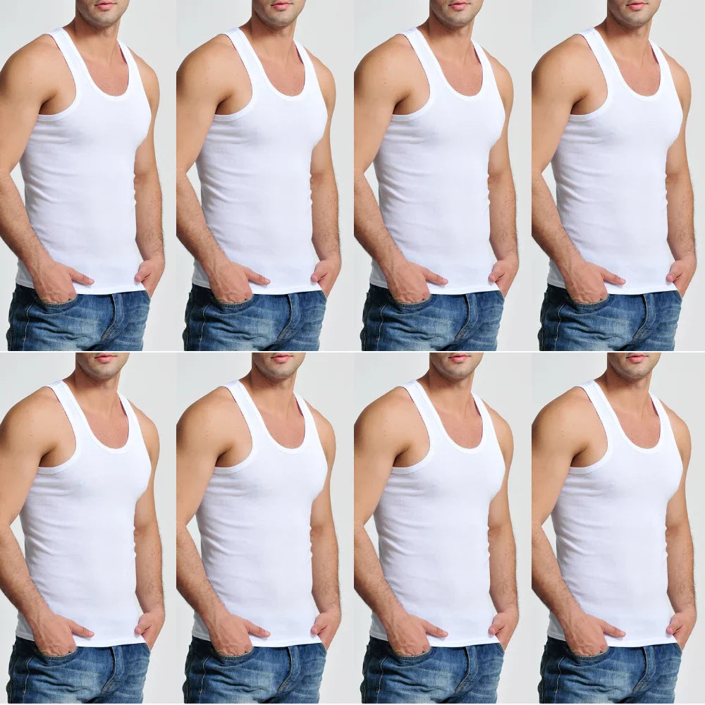 8 Pcs Cotton Mens Sleeveless Tank Top Solid Muscle Vest Men Undershirts O-neck Gymclothing Tees Tops Body Hombre Men Clothing