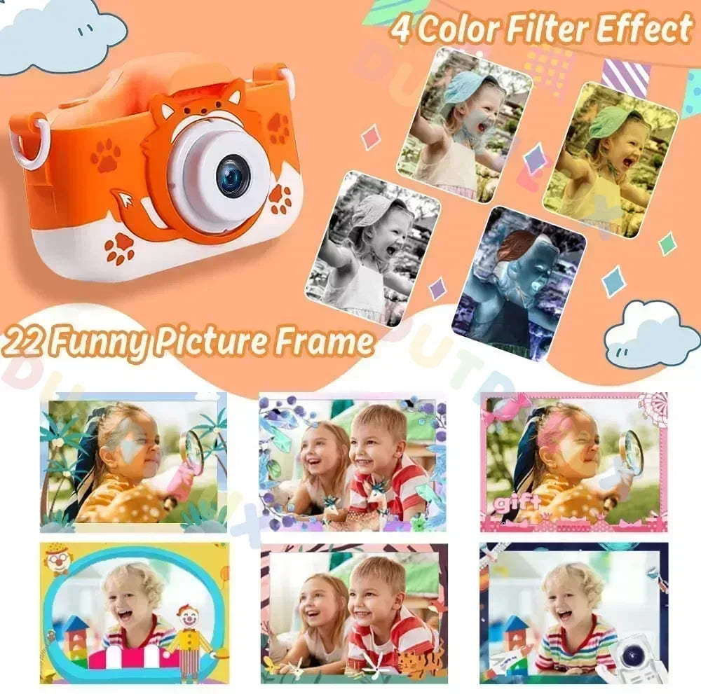 Kids Digital Camera HD 1080P 20MP with USB Charger Animal Cartoon Camera Fox Shockproof Silicone Protection Cover Birthday Gift