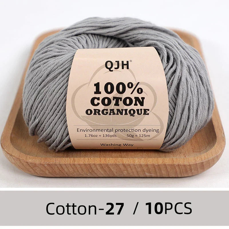 QJH 10PCS 100% Organic Cotton Yarn Pure/Mixed Color Yarn, Knitting Yarn - Crochet Yarn Soft 10 Strands Hank Yarn Machine Washabl